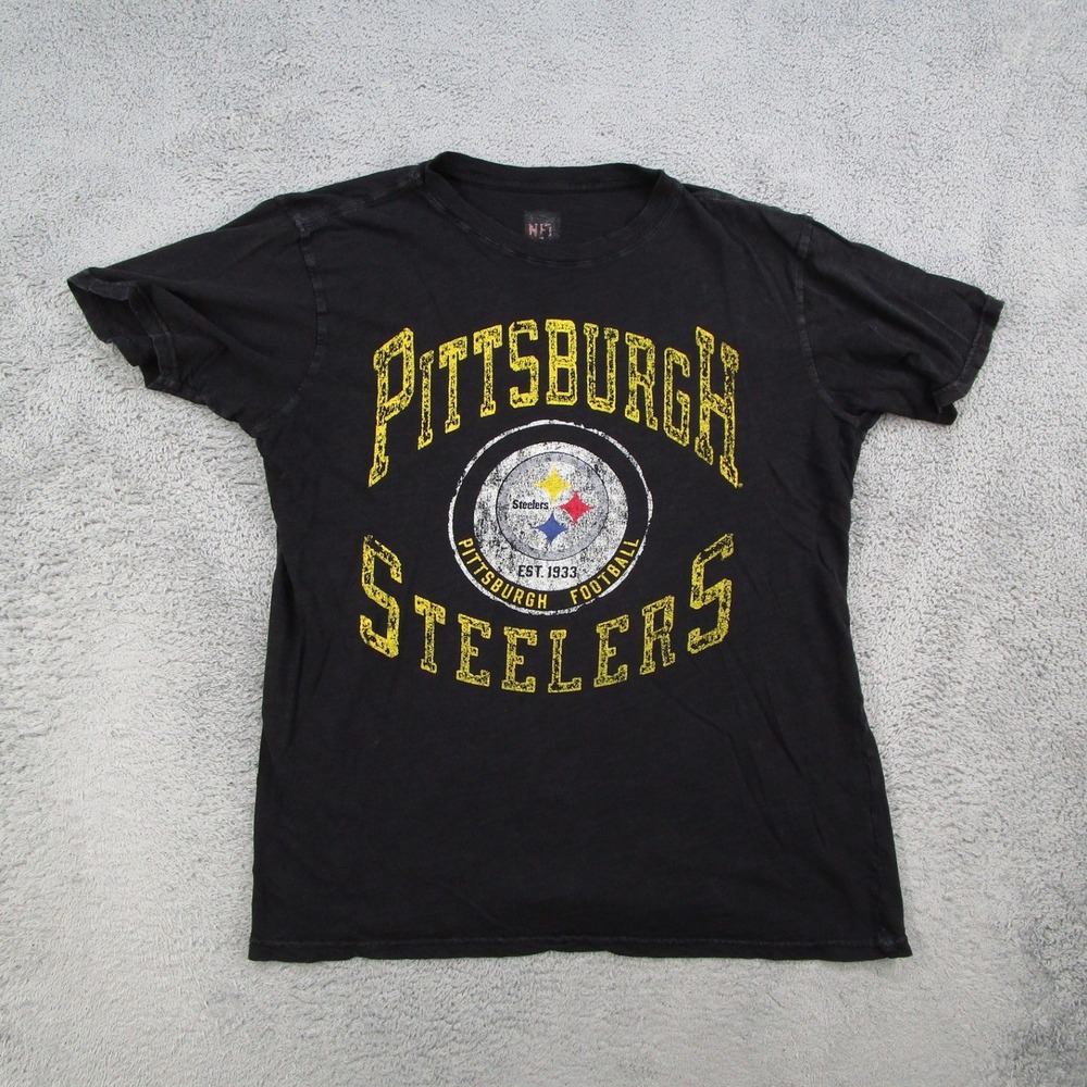 NFL Pittsburgh Steelers T-Shirt Mens Large Black Distressed Graphic Slub Cotton